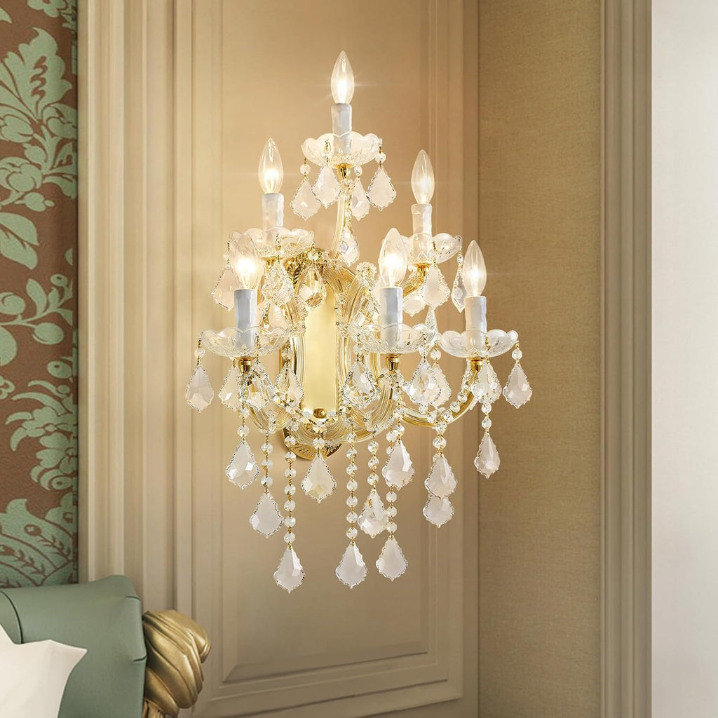 Modern Crystal Wall Sconce Lights- 6 Light Maria Theresa Crystal Wall Sconces Lighting Gold Wall Lamp Chandelier