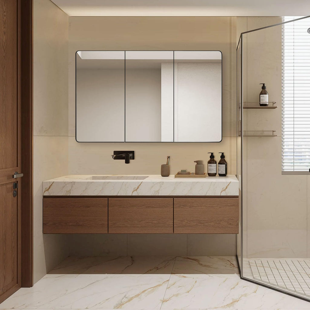 Bathroom Mirror Medicine Cabinet with Round Corner Framed Door 48 x 30 inch, Black, Recessed or Surface Mount, with