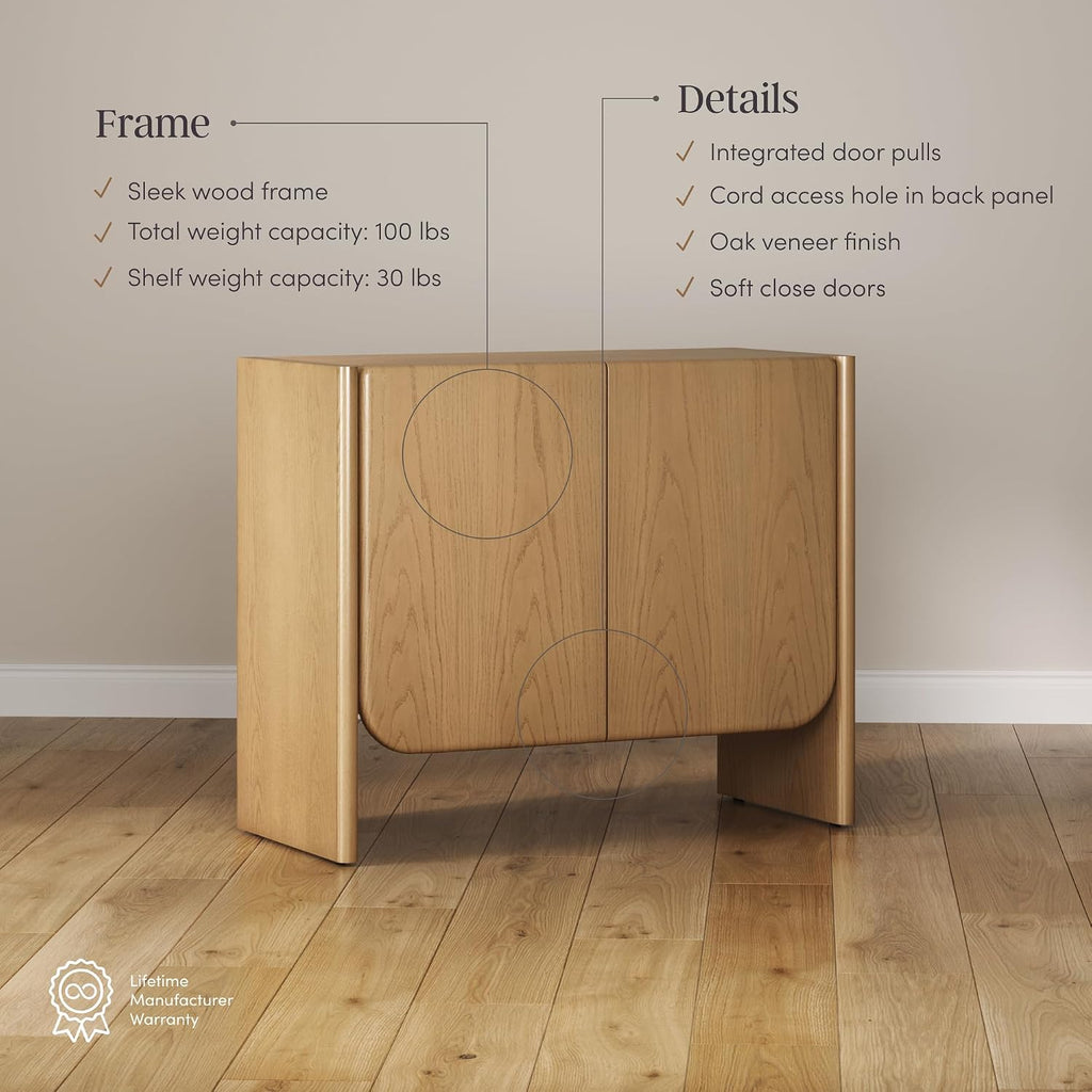 Jacala Mid Century Modern Entryway Storage Cabinet with Doors, Living Room Accent Cabinet with Wood Frame, Raw Oak
