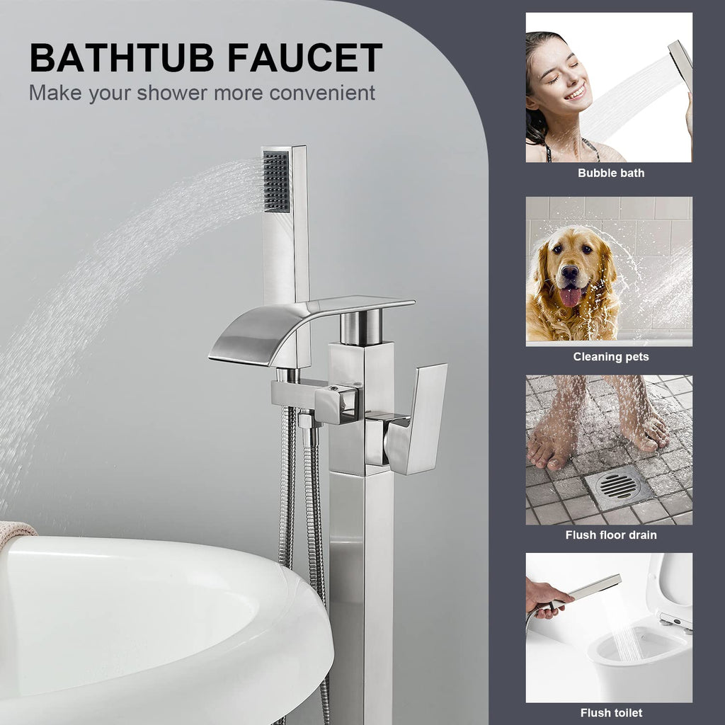 Bathroom Tub Filler Faucet Floor Mounted Bathtub Shower Faucet Waterfall Spout Free Standing Tub Mixer Tap with