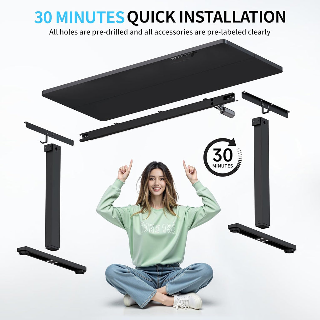 Electric Standing Desk, 55" x 24" Height Adjustable Desk, Black Sit to Stand Desk Memory Gaming Computer Workstation