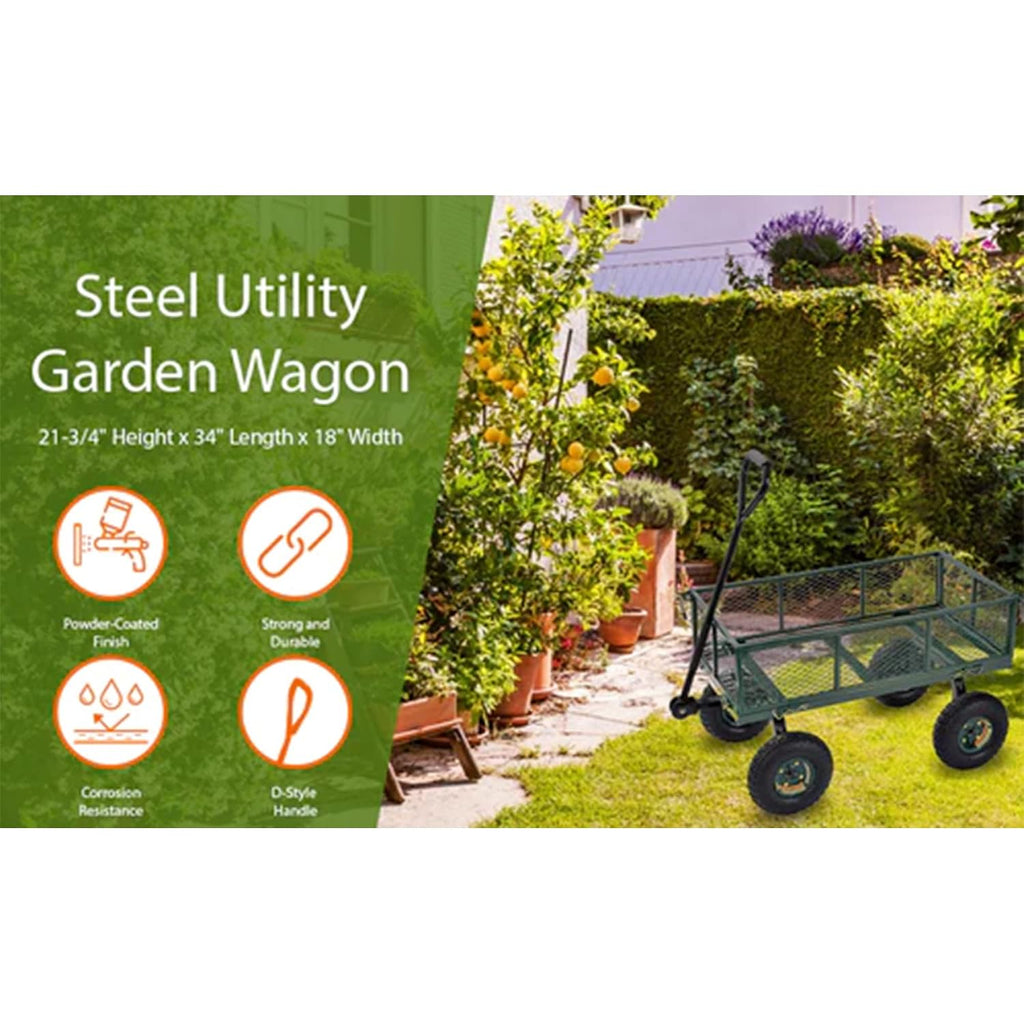 Carts - GW3418-GR Steel Utility Garden Wagon, 400 lb. Load Capacity, 21-3/4" Height x 34" Length x 18" Width