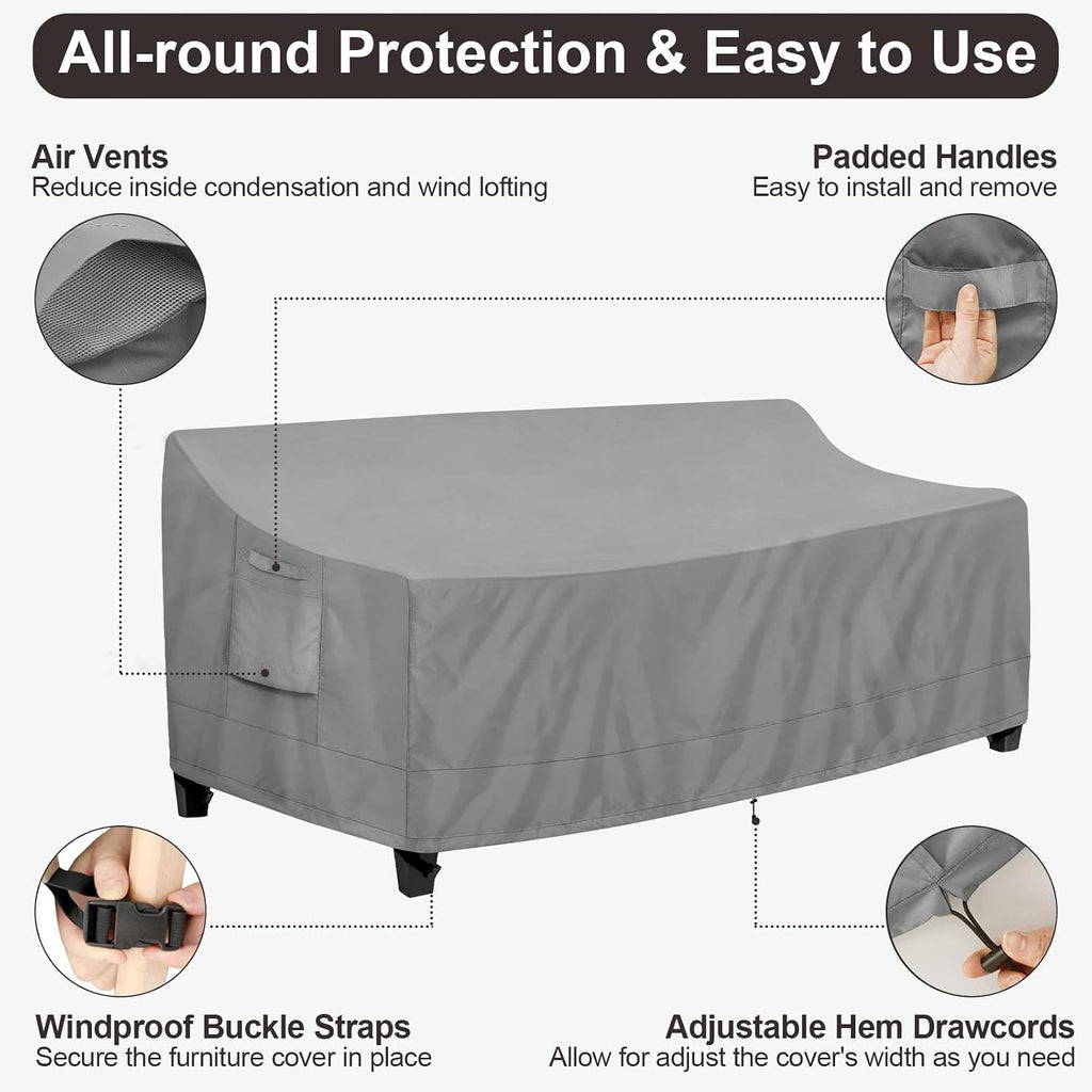 Outdoor Couch Cover Waterproof Patio Sofa Furniture Covers 3-Seater | Heavy Duty Outdoor Lawn Furniture Covers with
