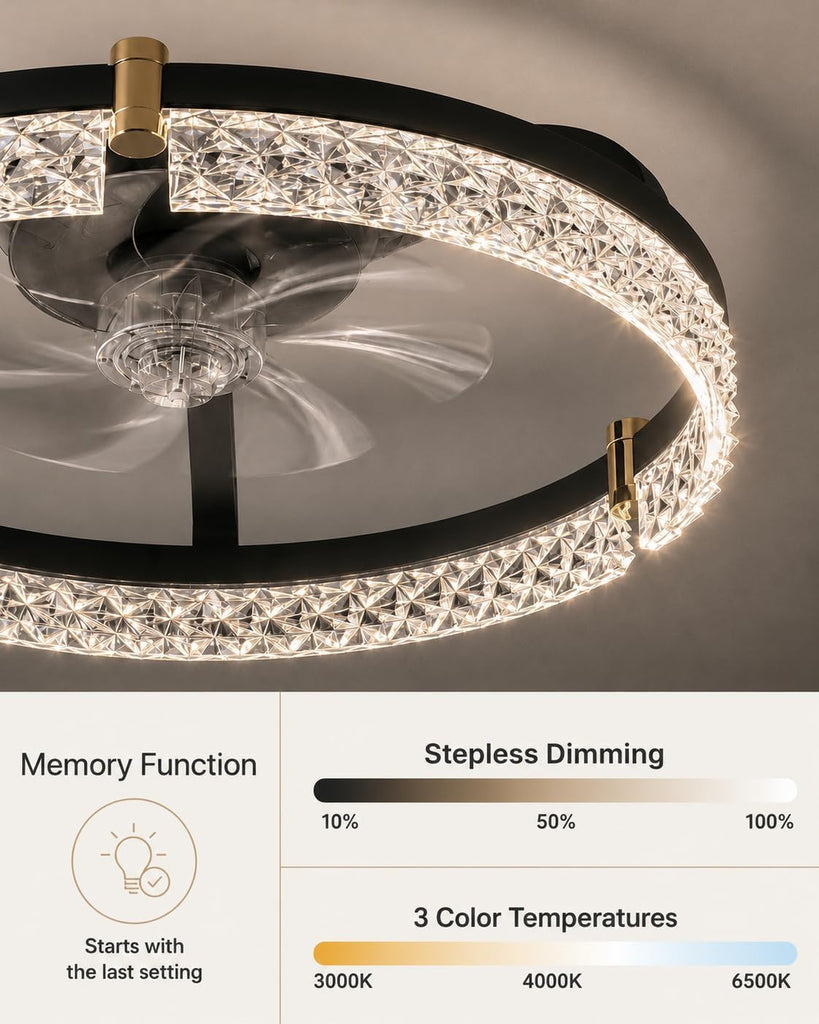Black Bladeless Low Profile Ceiling Fan with Lights, APP & Remote
