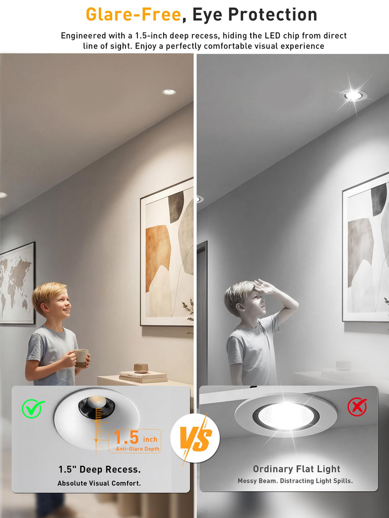 [6 Pack] 3 Inch Trimless Recessed LED Lights with Junction Box,2700-5000K Selectable,Narrow Frame Smooth Trim,9W