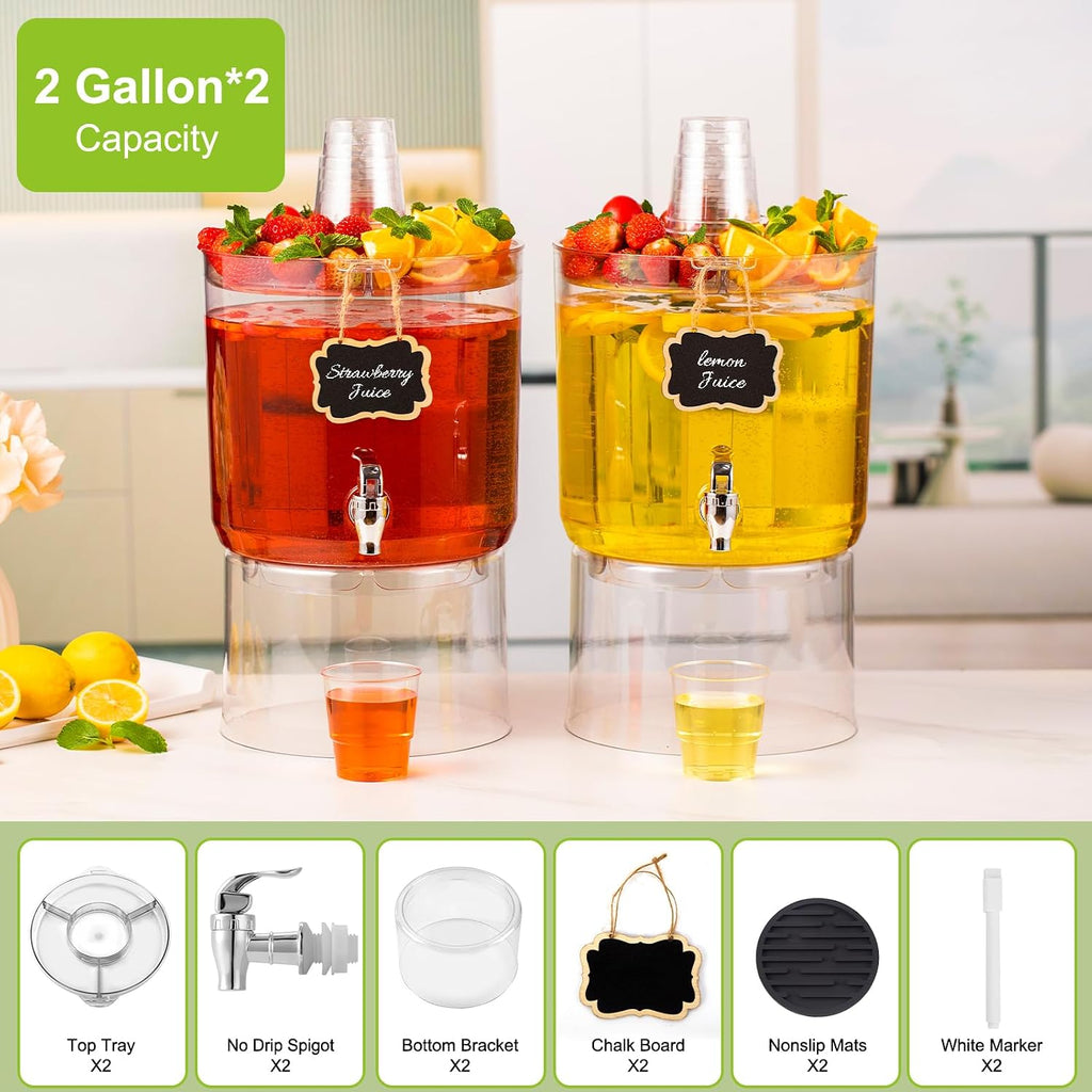 Gallon Drink Dispensers for Parties 2 PACK with Stand - Set of 2