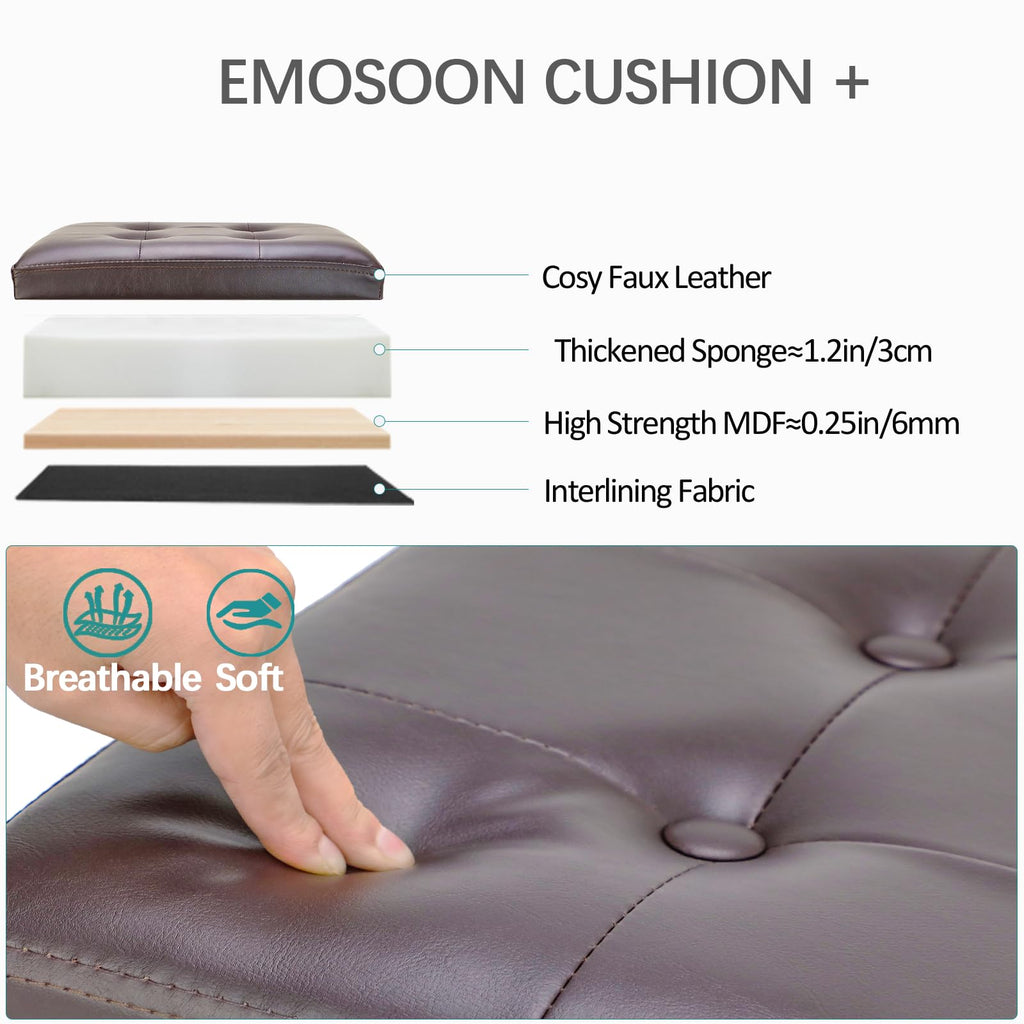 18 Inches Cube Storage Ottoman, Faux Leather Collapsible Square Folding Ottoman Furniture with Storage Bedroom, Foot