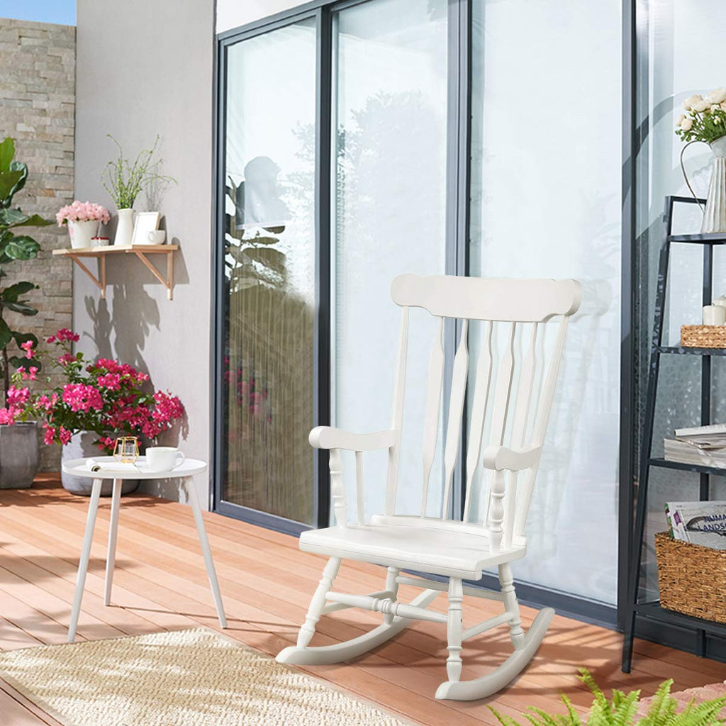 Indoor & Outdoor Wood Rocking Chair, Patio Rocking Chair, White