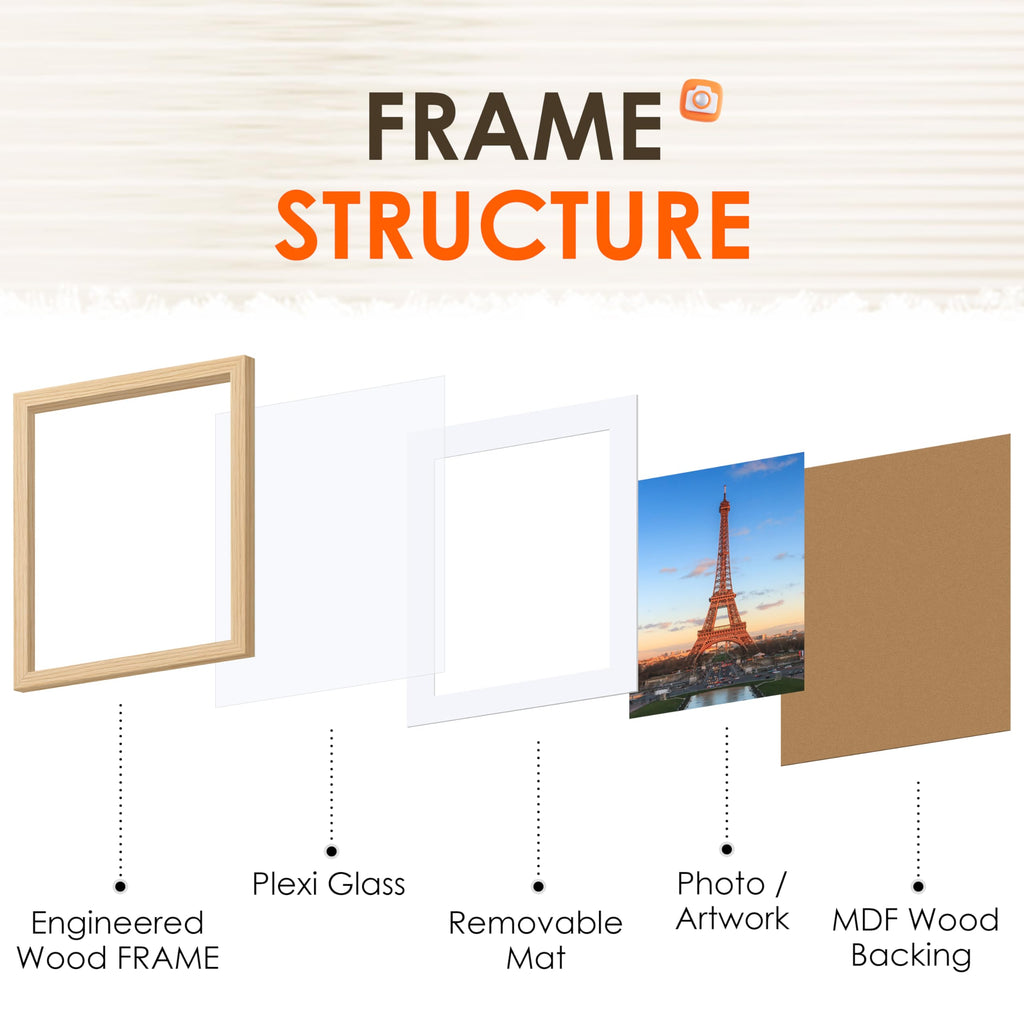 8x10 Picture Frame Bulk-6 Pack, Photo Frame with HD Plexiglass, Display Pictures 5x7 with Mat or 8x10 Without Mat