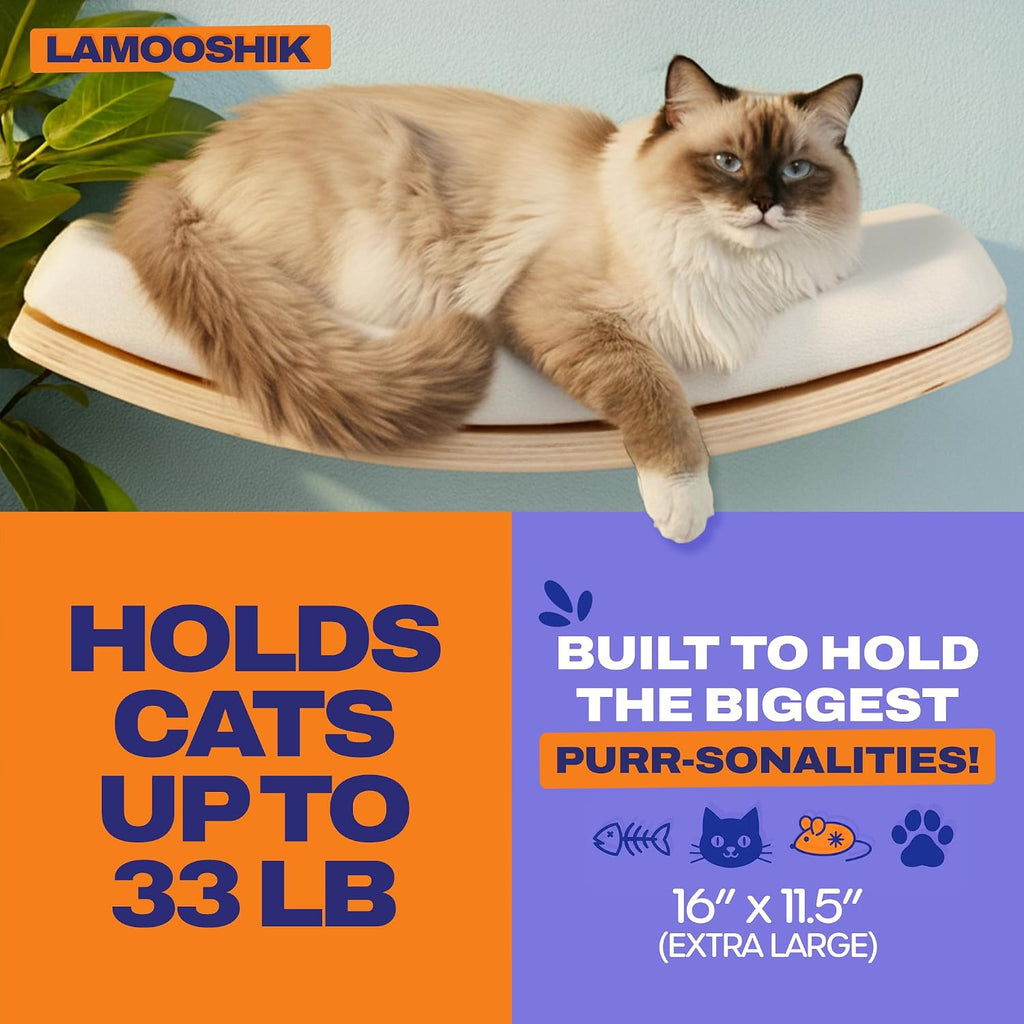 Cat Wall Shelves, Natural Floating Cat Furniture with Bed & Steps