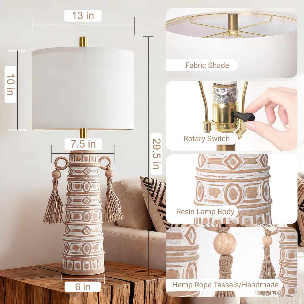 30"H Tall Boho Table Lamp Set of 2 Living Room, Memory Function