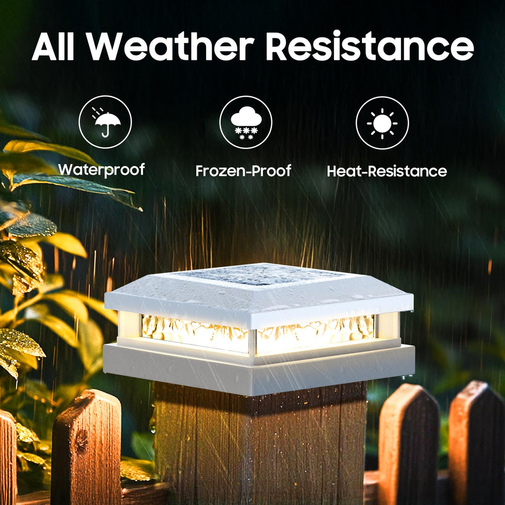 Solar Post Cap Lights 8 Pack for 4x4 4.5x4.5 5x5 Vinyl/Wood Posts, White