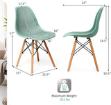 Set of 2 Modern Dining Chairs, Outdoor Indoor Shell PP Lounge Side Chairs with Mesh Design, Beech Wood Legs