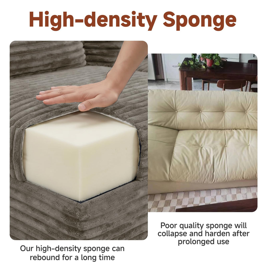 Couch ≈105inch, L-Shaped Sofa, Boneless Couch, with Chaise (Khaki)