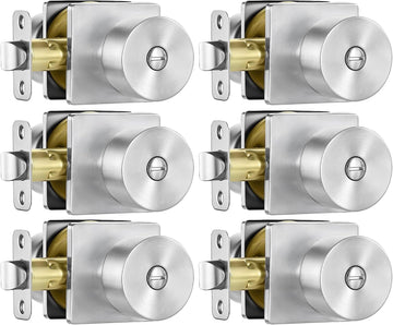 Brushed Nickel Interior Door Knobs, Privacy Door Knobs 6 Pack