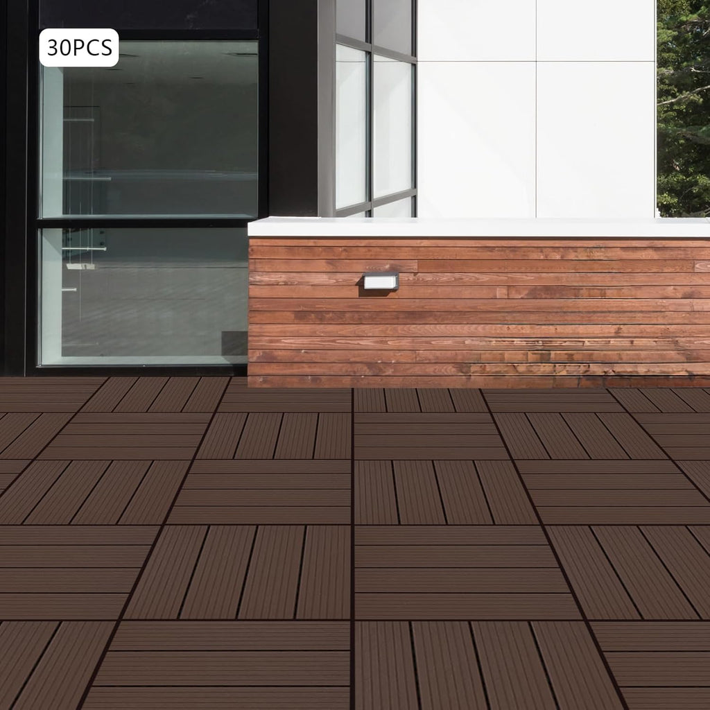 Interlocking Deck Tiles, 30Pcs 11.8"x11.8" Outdoor Water-Repellent Flooring Tiles Plastic Interlocking Patio Deck Tiles