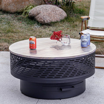32" Wood Burning Fire Pits with Grill & Lid, Fire Pit Table for Outside with Waterproof Cover & Fire Poker