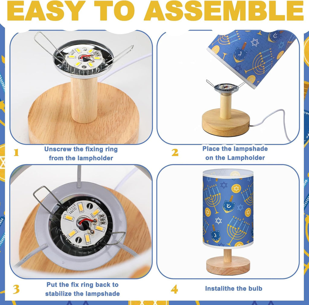 Hanukkah Table Lamp Wood Base Decorative Fabric Bedside Lamp