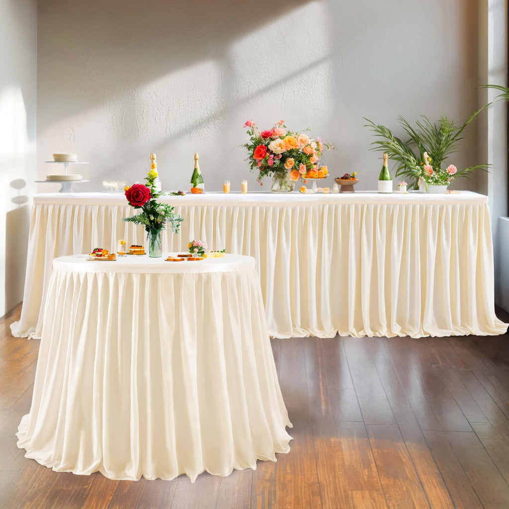 14ft Ivory Table Skirt for Rectangle Tables Polyester Pleated Table Skirt Desk Skirts Ruffle Tablecloth Skirt for