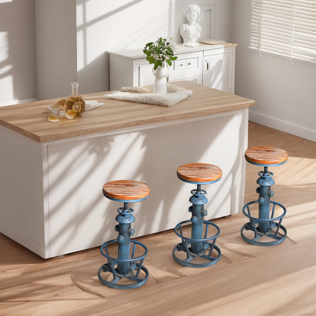 Retro Bar Stool Industrial Swivel Counter Stools Island 24.8-30.7inch Height Adjustable Vintage Fire Hydrant Design