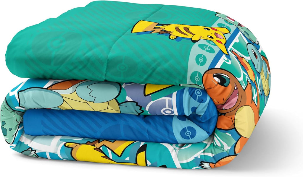 Full Bed in a Bag Set, Pikachu Charmander Squirtle Bulbasaur, Kids Boys Girls Bedding Comforter Sheets