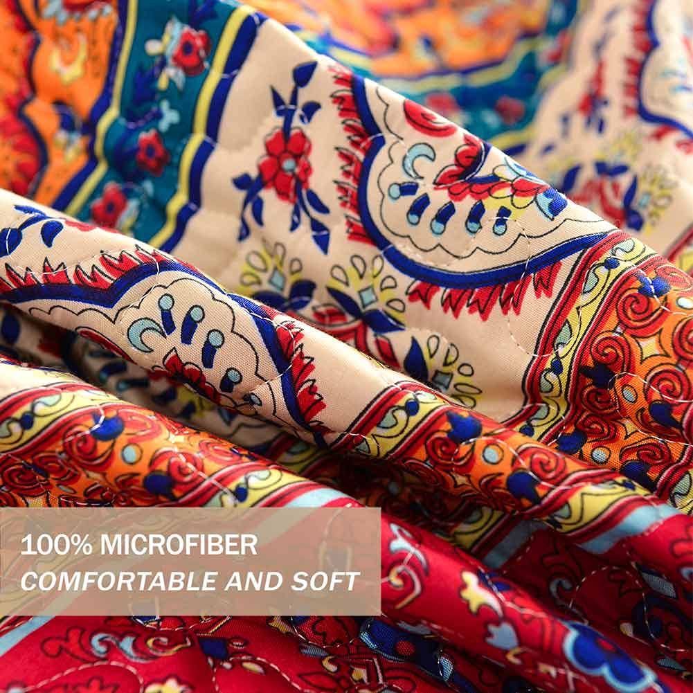 Quilt Sets 3PC, Bedspreads Coverlet, Quilts Bedding Set, Boho Red Blue Colorful Retro Striped Printed