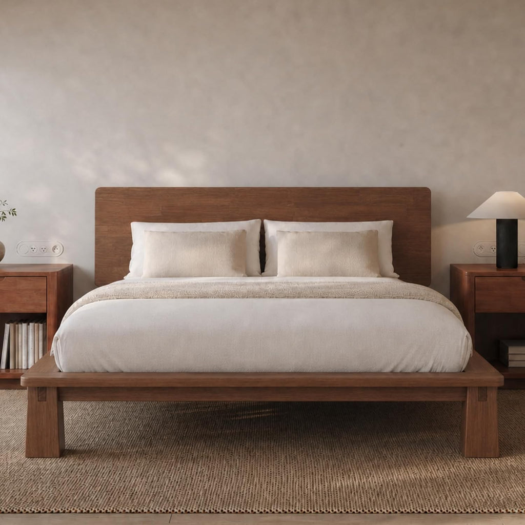 Japanese Joinery Solid Rubberwood Bed Frame, Tool-Free Assembly
