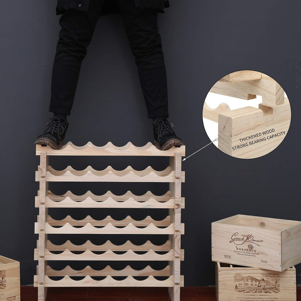 Wine Rack Solid Wood Stackable Storage Wooden Wine Rack Wine Cabinet (60 Bottles, Natural Color)