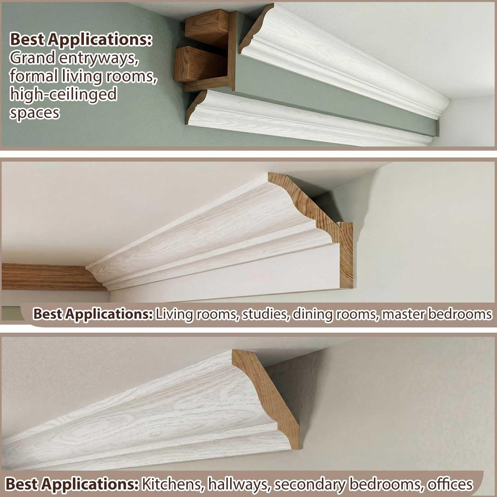 2 Pack Solid Red Oak Hardwood Crown Molding Trim 47" x 3/4" x 3-5/8" Real Wood Colonial Ceiling Molding, Unfinished &