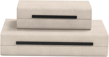 Ivory Shagreen Decorative Boxes-Modern Faux Leather Jewelry Orgazier, Engineered Wood Keepsake Boxes - Set of 2