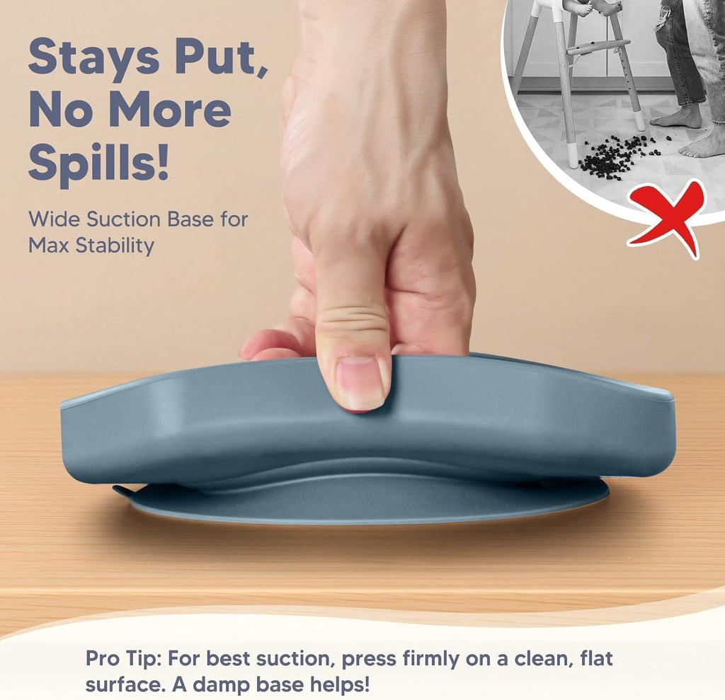 Suction Plates and Bowls Set - 100% Food Grade Silicone Toddler Feeding Supplies for BLW | Stay-Put Divided Dish
