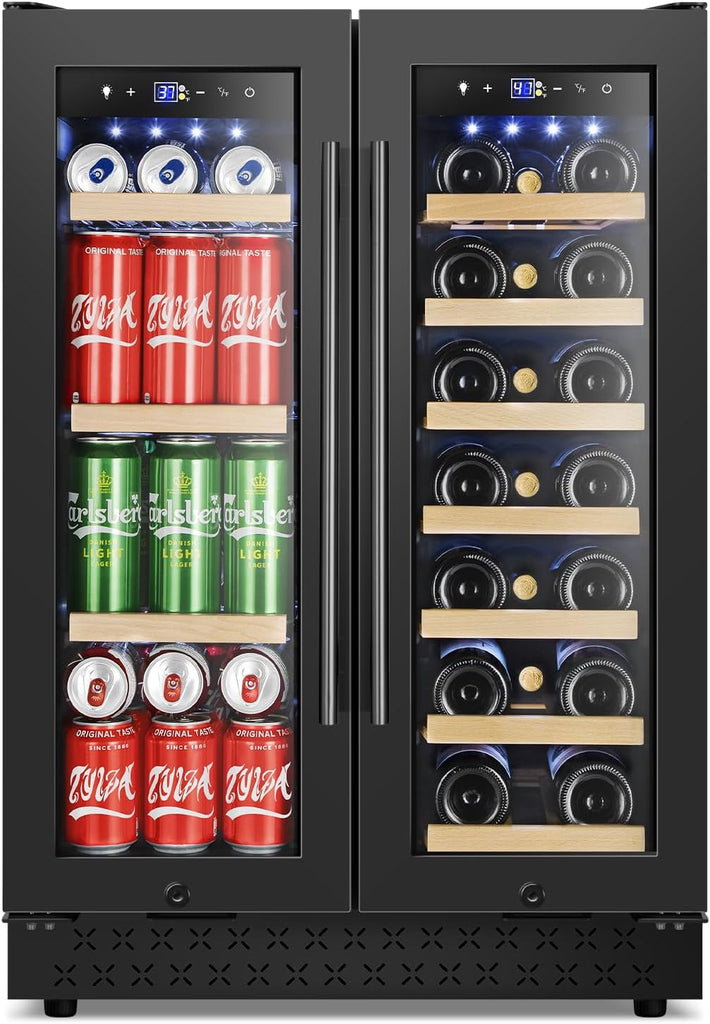 24 Inch Wine and Beverage Refrigerator, Dual Zone Wine Beverage Cooler 24" with 