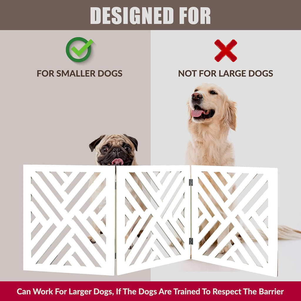 Freestanding Dog Gate Expandable Decorative Wooden Fence for Small to Medium Pet Dogs, Barrier for Stairs, Doorways