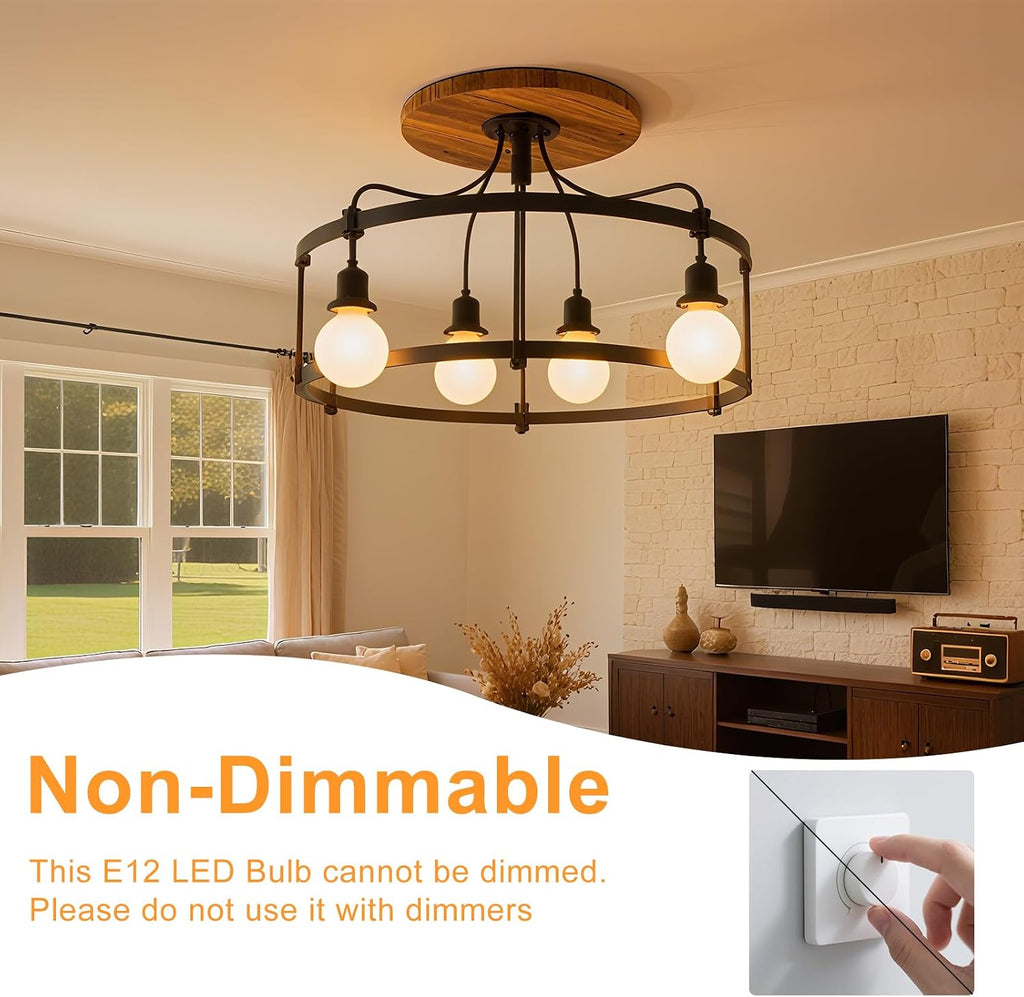G45 Globe Light Bulbs E12 Candelabra Base 3W 110V Warm White 2-Pack
