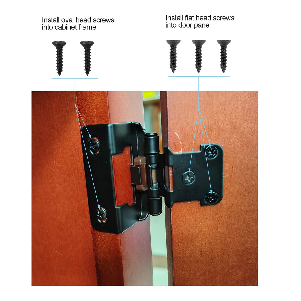 Matte Black Kitchen Cabinet Hinges, 1/2" Overlay, 4 Pack