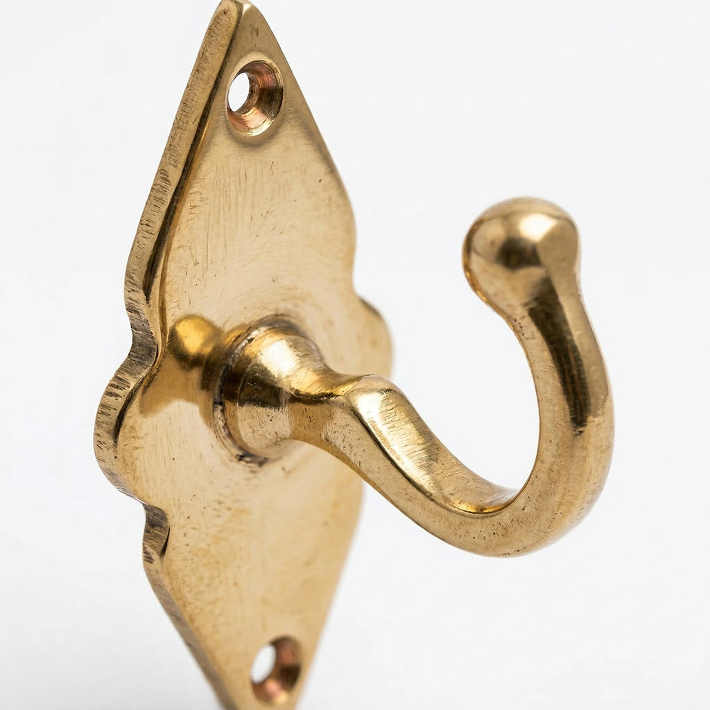 Unlacquered Solid Brass Wall Hooks - Heavy Duty Handmade Coat Hooks for Wall Mount | Decorative Brass Towel Hooks