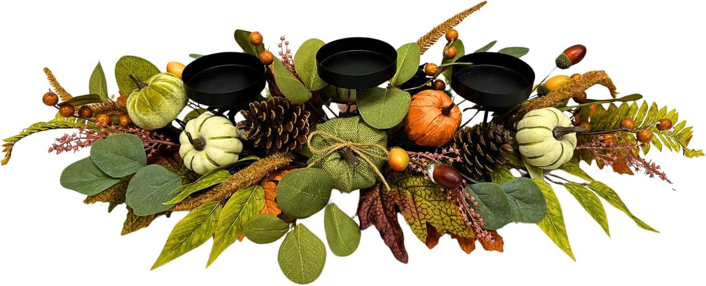Inch Fall Candle Holder Centerpiece with Pumpkins Pinecones - Set of 3