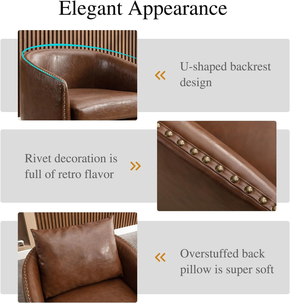 Degree Swivel Accent Chair Set of Two with Plump Back Pillow, Waterproof Oil Waxed PU Leather Swivel Armchair - Set of 2