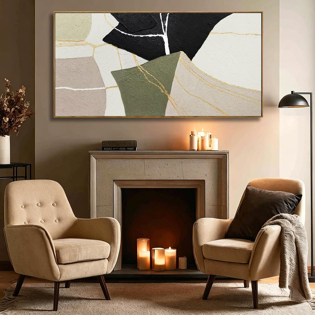 Abstract Canvas Wall Art Modern Neutral Geometry Wall Decor Pictures Black Beige Green Minimalism Line Paintings