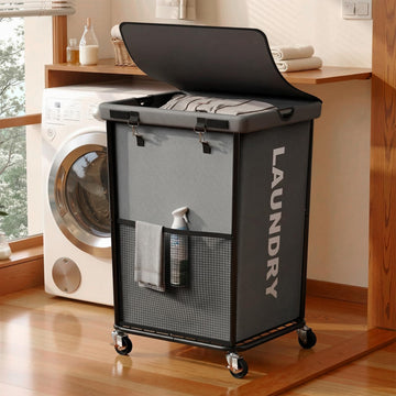 Hamper with Wheels and Lid, 150L Large Rolling Laundry Basket Gray