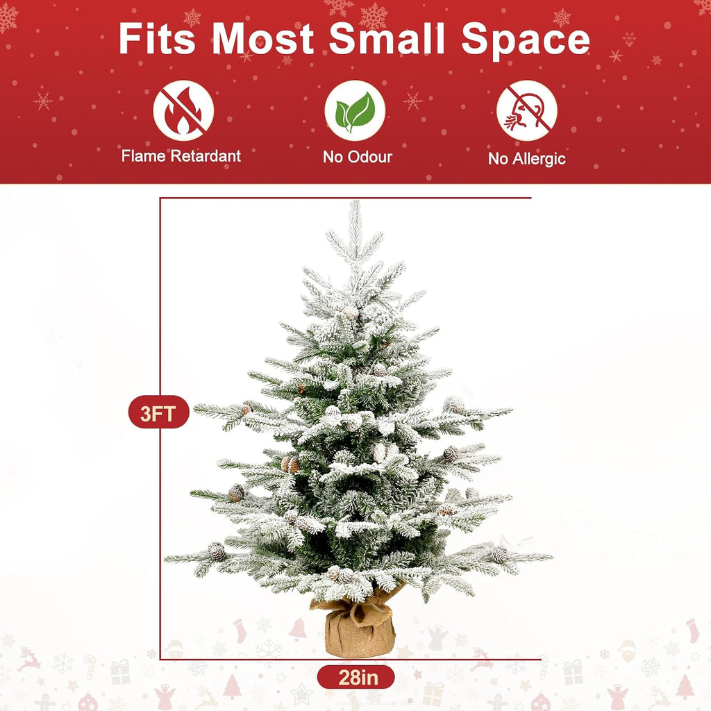 Prelit Flocked Christmas Tree, Artificial Small Christmas Tree with Led Lights, Frosted LED Xmas Tree with Snow