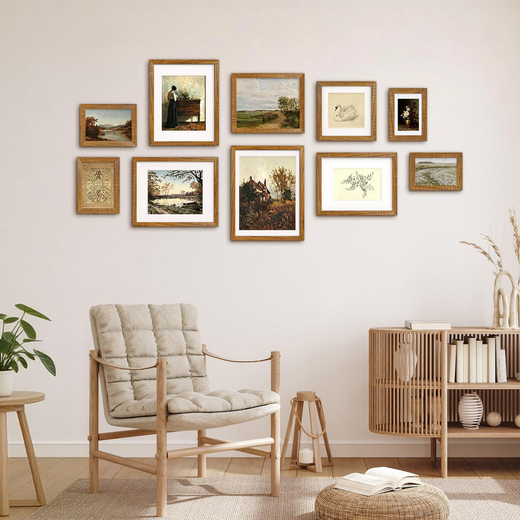 9x12 Picture Frames 4PCS Covered by Plexiglass, Solid Wood Frames for Pictures 5x7/6x8 with Mat or 9x12 without Mat