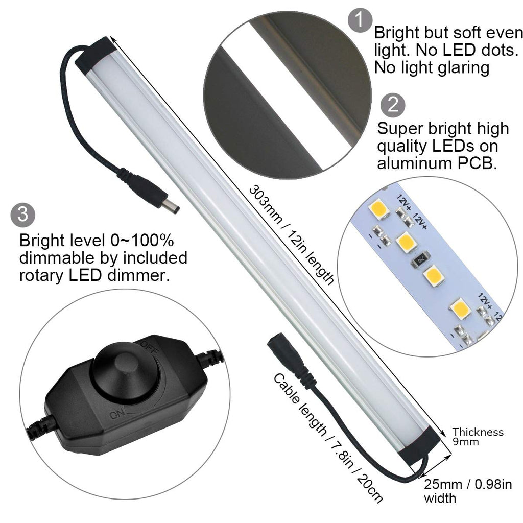 Under Cabinet Lighting Kit Plug in, 3 Light Bars 20W Super Bright