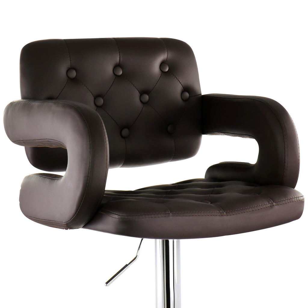 Faux Leather Tufted Bar Stool in Brown with Chrome Base and Adjustable Height