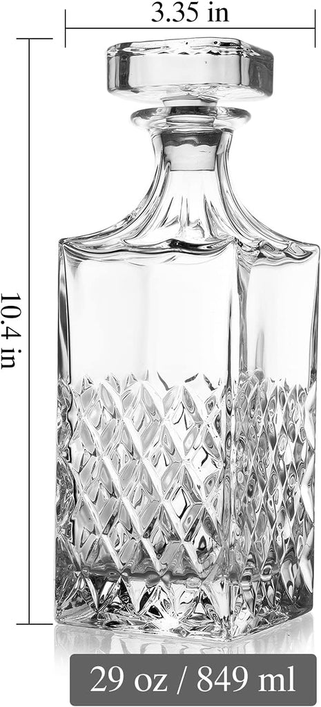 Whiskey Decanter 29oz, Crystal Whiskey Decanter with Stopper, Non-Lead, 828ml, Clear, Durable, Dishwasher Safe