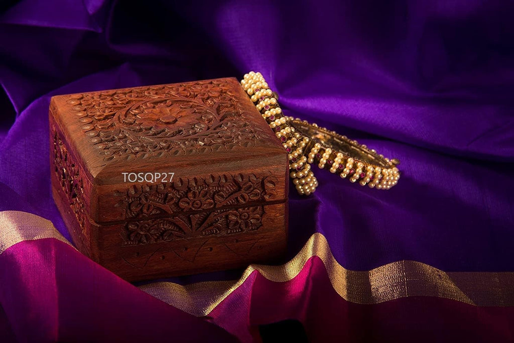 Gift Jewelry Box Rosewood Hand-Carved Novelty Unique Trinket Case Jewellery - 4 Inch Wooden Travel Jewel Organizer