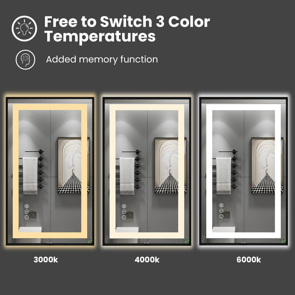 LED Bathroom Mirror, 55"X40" Front Lit and Backlit with Black Frame