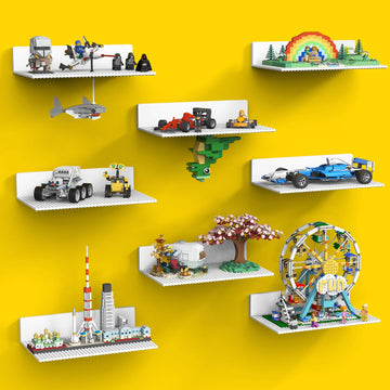 8-Pack Floating Shelves for Wall Compatible with Lego Bricks, White