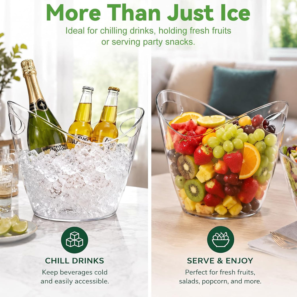 Ice Bucket Wine Bucket, 2 Pack, Clear 4 Liter Plastic Tub for Drinks and Parties, Food Grade - Set of 2