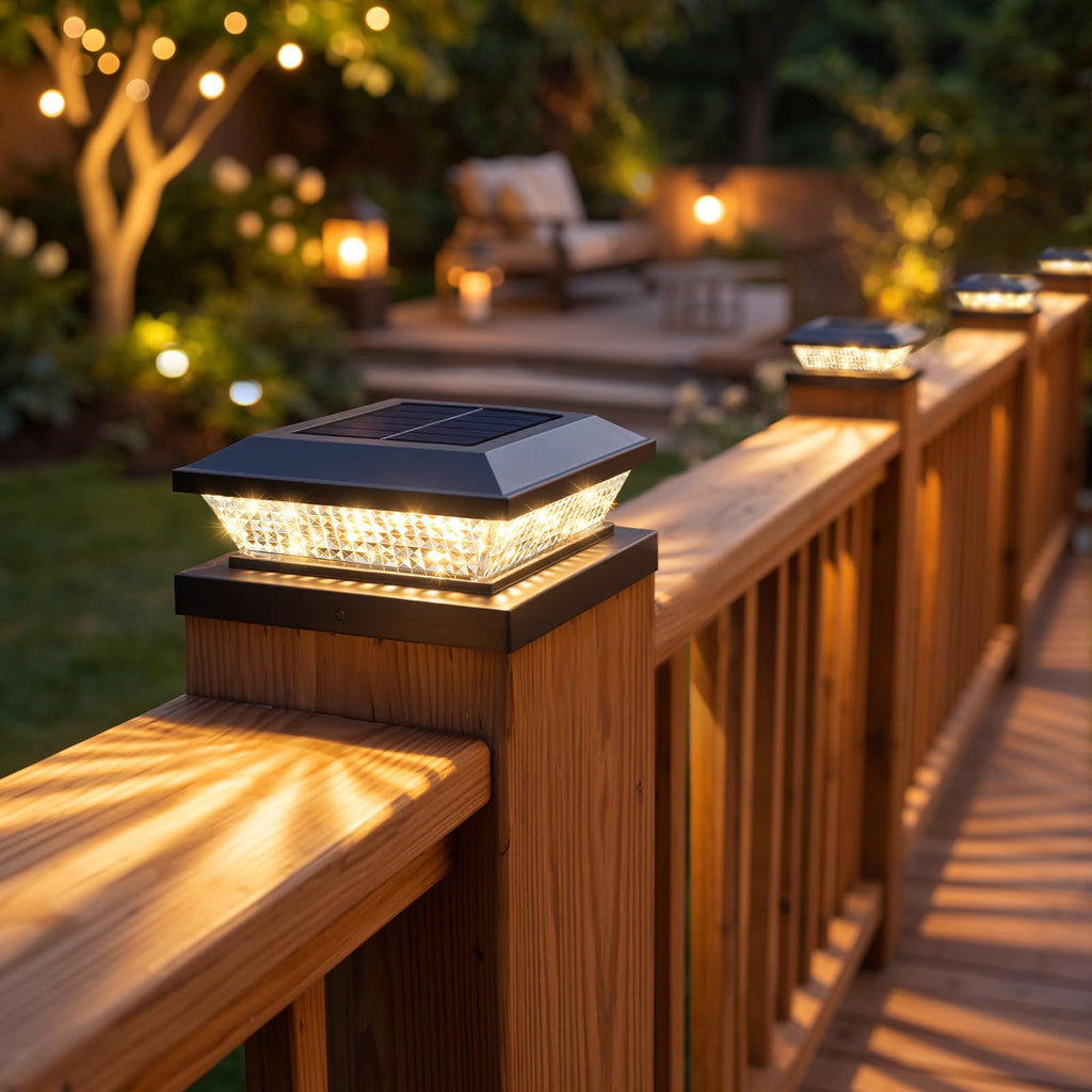 4x4 Solar Post Cap Lights Outdoor 16 Pack, Waterproof Solar Fence Light for Wooden/Vinyl Post, 2 Color Outside Deck